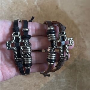 💛Handmade Cross Leather Bracelets -black or brown